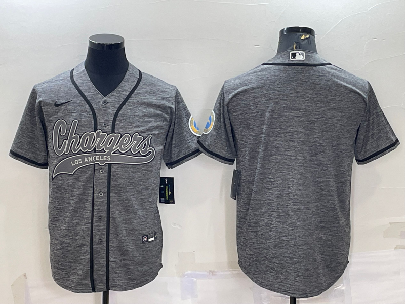 Mens Los Angeles Chargers Blank Grey With Patch Cool Base Stitched Baseball Jersey