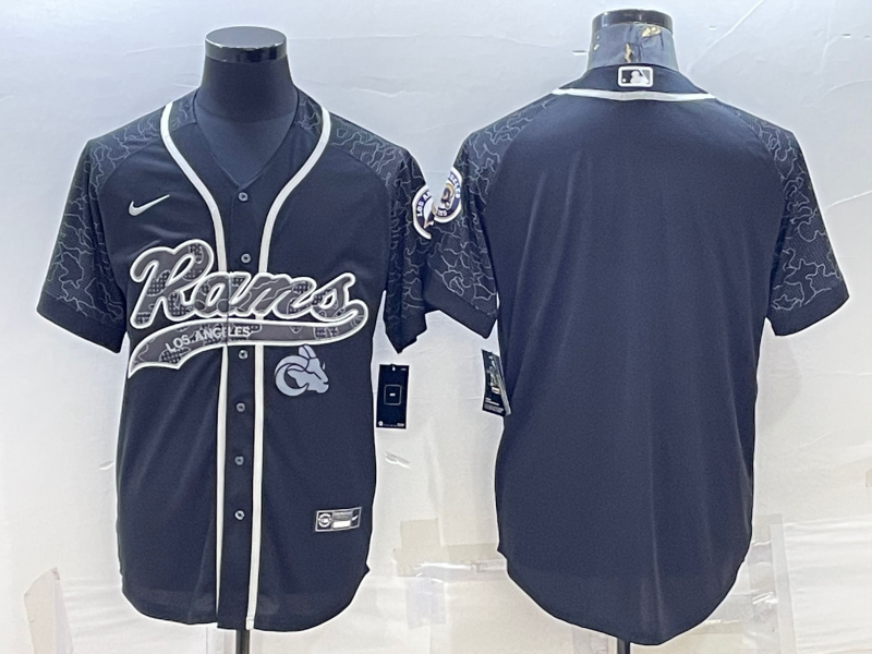 Mens Los Angeles Rams Blank Black Reflective With Patch Cool Base Stitched Baseball Jersey