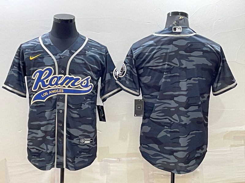 Mens Los Angeles Rams Blank Grey/Navy With Patch Cool Base Stitched Baseball Jersey