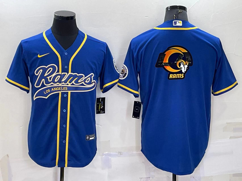 Mens Los Angeles Rams Royal Team Big Logo With Patch Cool Base Stitched Baseball Jersey