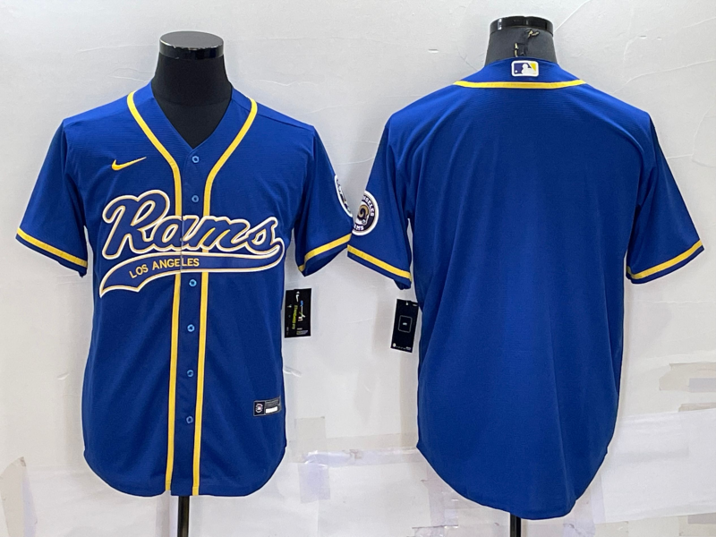Mens Los Angeles Rams Blank Royal With Patch Cool Base Stitched Baseball Jersey