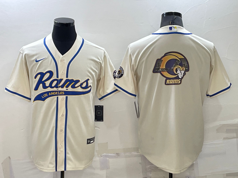Mens Los Angeles Rams Bone Team Big Logo With Patch Cool Base Stitched Baseball Jersey