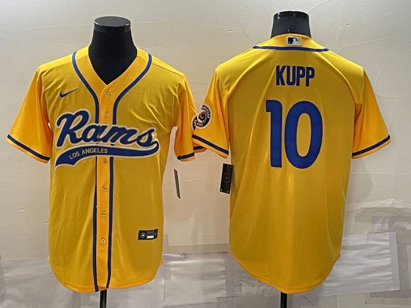 Mens Los Angeles Rams #10 Cooper Kupp Yellow Cool Base Stitched Baseball Jersey