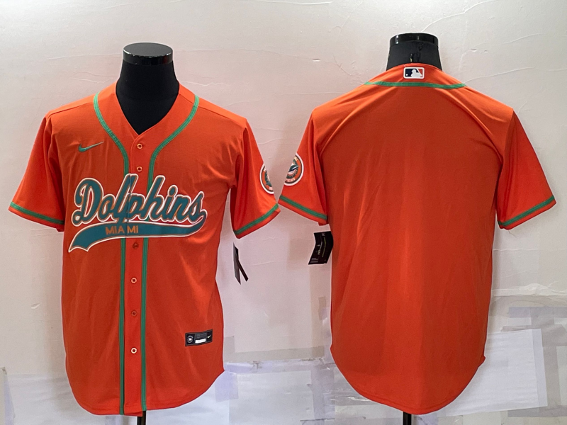Mens Miami Dolphins Blank Orange Cool Base Stitched Baseball Jersey