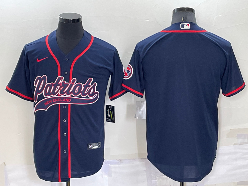Mens New England Patriots Blank Navy Cool Base Stitched Baseball Jersey