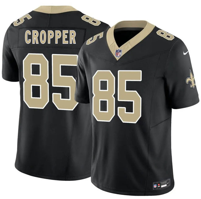 Mens New Orleans Saints #85 Jalen Cropper Black 2026 FUSE Vapor Limited Stitched Football Jersey