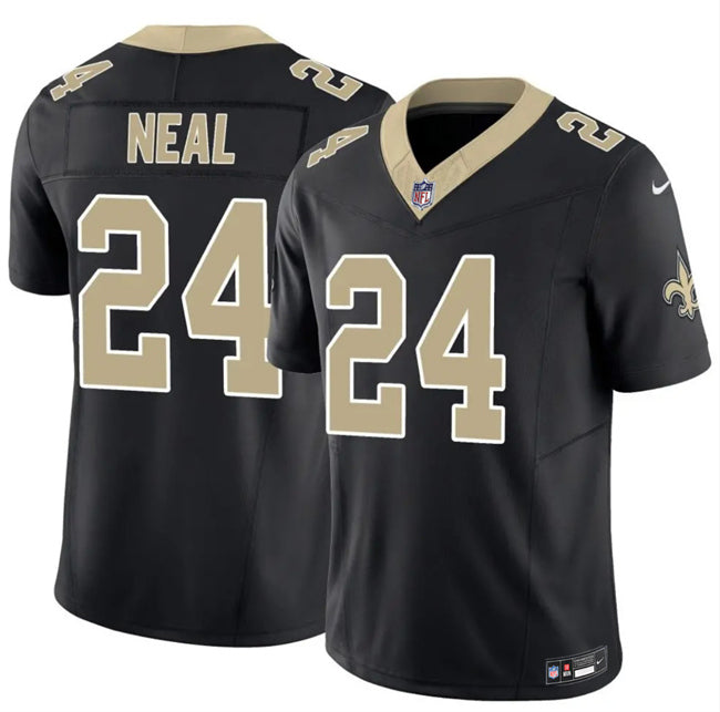 Mens New Orleans Saints #24 Devin Neal Black 2025 FUSE Vapor Limited Stitched Football Jersey