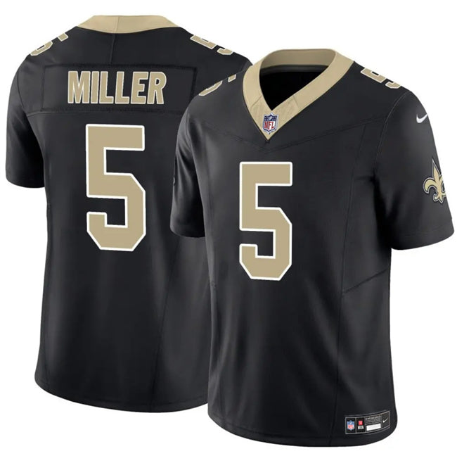 Mens New Orleans Saints #5 Kendre Miller Black 2025 FUSE Vapor Limited Stitched Football Jersey