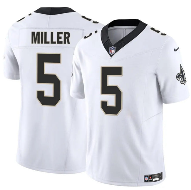 Mens New Orleans Saints #5 Kendre Miller White 2025 FUSE Vapor Limited Stitched Football Jersey