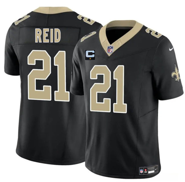 Mens New Orleans Saints #21 Justin Reid Black 2025 FUSE With 1-Star C Patch Vapor Limited Stitched Football Jersey
