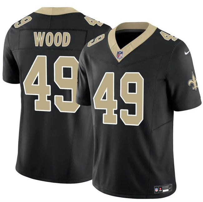 Mens New Orleans Saints #49 Zach Wood Black 2025 FUSE Vapor Limited Stitched Football Jersey