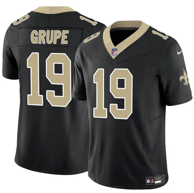 Mens New Orleans Saints #19 Blake Grupe Black 2025 FUSE Vapor Limited Stitched Football Jersey