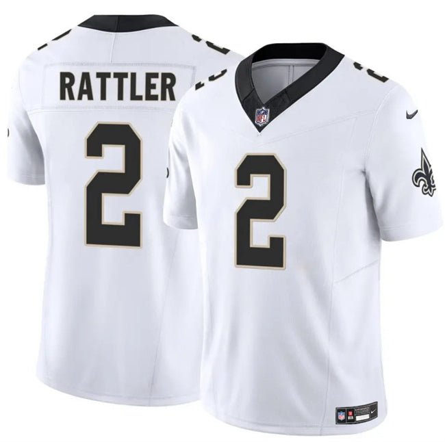 Mens New Orleans Saints #2 Spencer Rattler White 2025 FUSE Vapor Limited Stitched Football Jersey