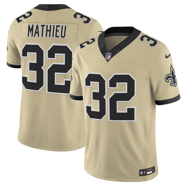 Mens New Orleans Saints #32 Tyrann Mathieu Gold 2025 FUSE Alternate Vapor Limited Stitched Football Jersey