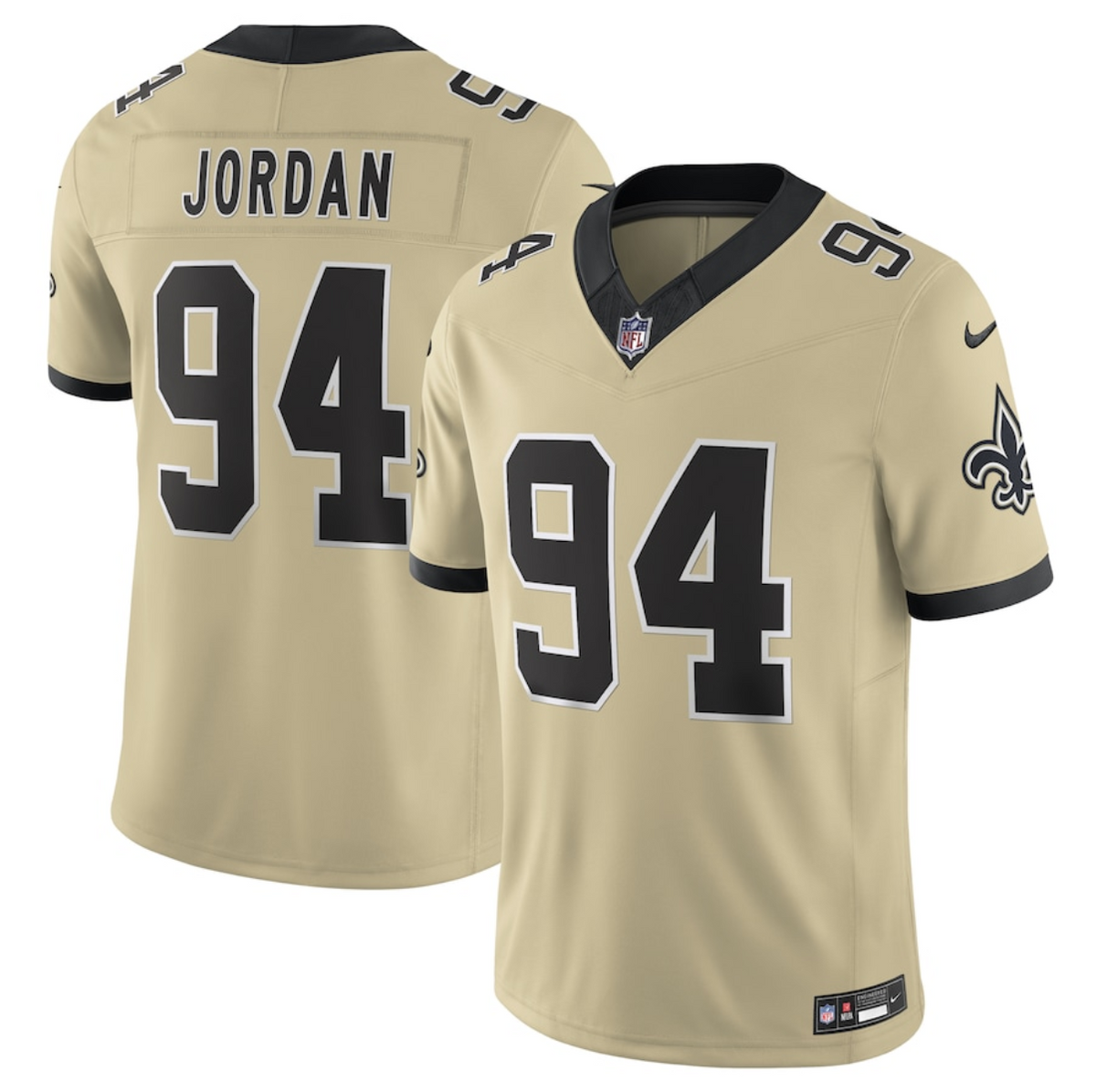 Mens New Orleans Saints #94 Cameron Jordan Gold 2025 FUSE Alternate Vapor Limited Stitched Football Jersey