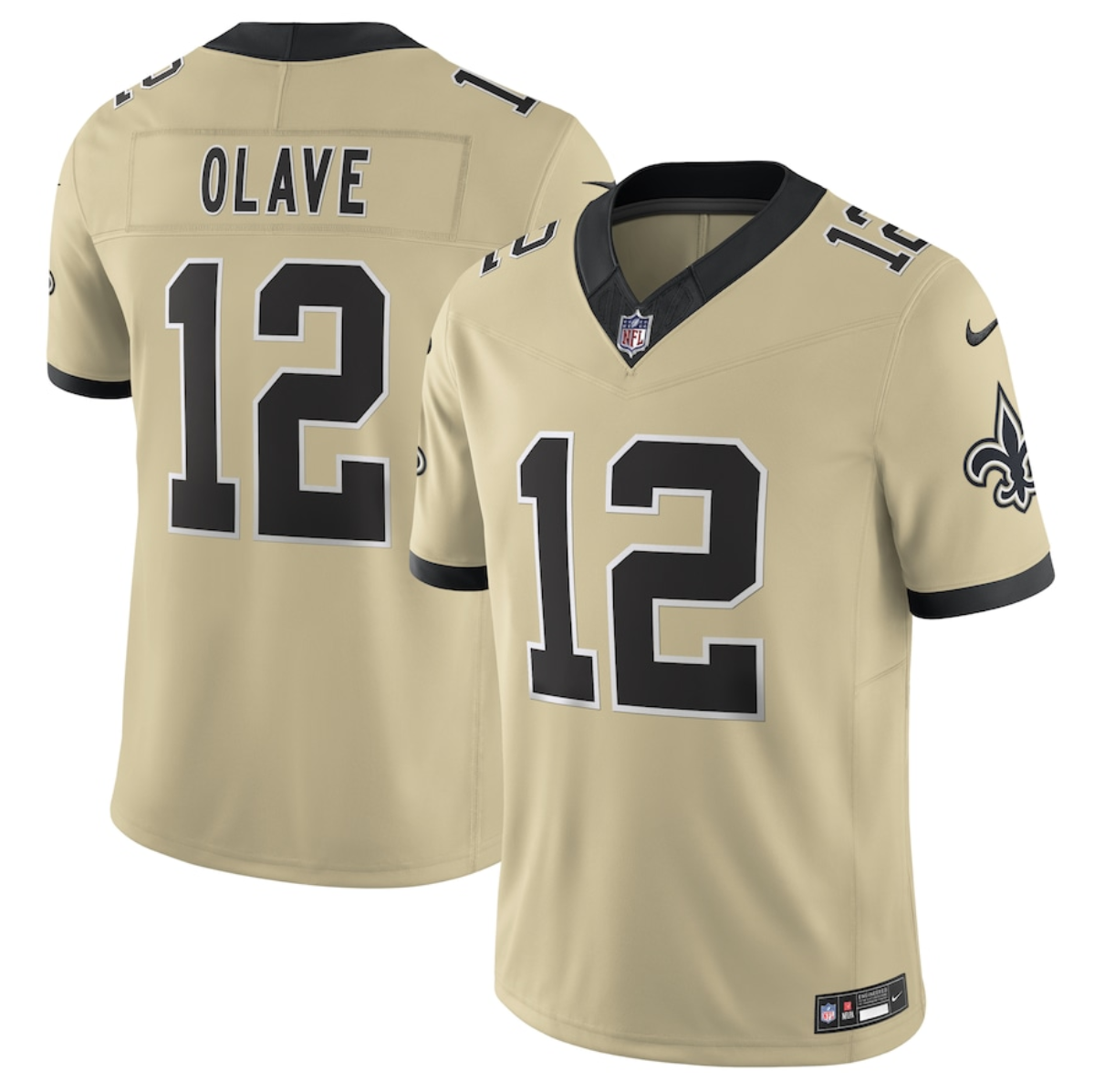 Mens New Orleans Saints #12 Chris Olave Gold 2025 FUSE Alternate Vapor Limited Stitched Football Jersey