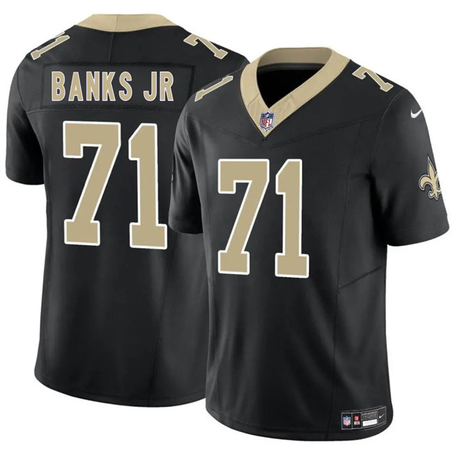 Mens New Orleans Saints #71 Kelvin Banks Jr Black 2025 Draft FUSE Vapor Limited Stitched Football Jersey