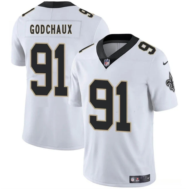 Mens New Orleans Saints #91 Davon Godchaux White 2025 Vapor Limited Stitched Football Jersey