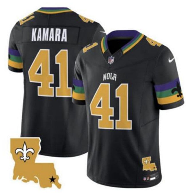 Mens New Orleans Saints #41 Alvin Kamara Black 2024 FUSE Vapor Limited Stitched Jersey