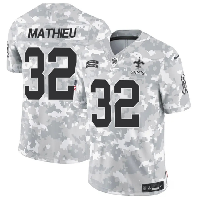 Mens New Orleans Saints #32 Tyrann Mathieu 2024 FUSE Arctic Camo Salute to Service Limited Stitched Football Jersey