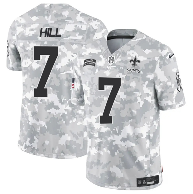 Mens New Orleans Saints #7 Taysom Hill 2024 FUSE Arctic Camo Salute to Service Limited Stitched Football Jersey