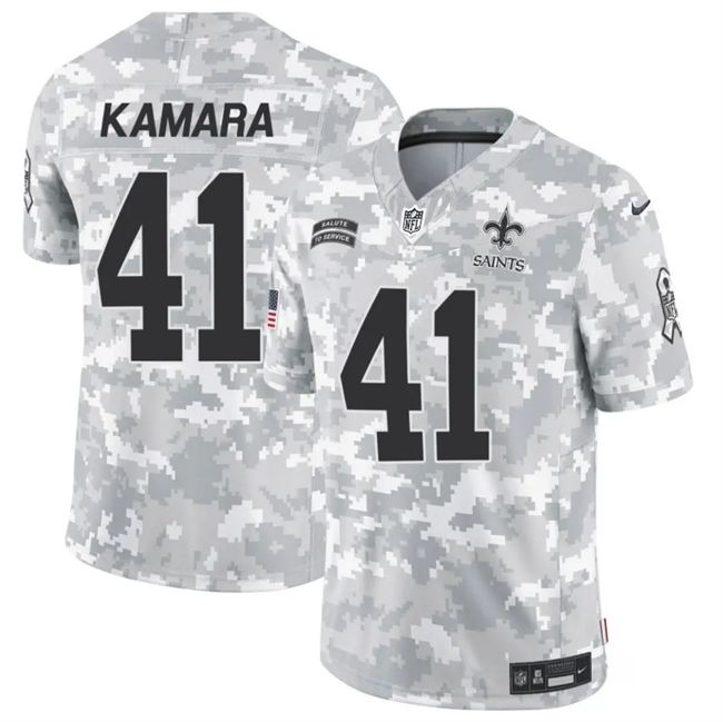 Mens New Orleans Saints #41 Alvin Kamara 2024 FUSE Arctic Camo Salute to Service Limited Stitched Football Jersey