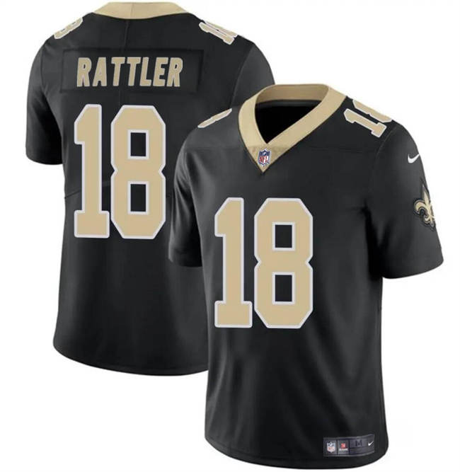 Mens New Orleans Saints #18 Spencer Rattler Black Vapor Limited Stitched Football Jersey
