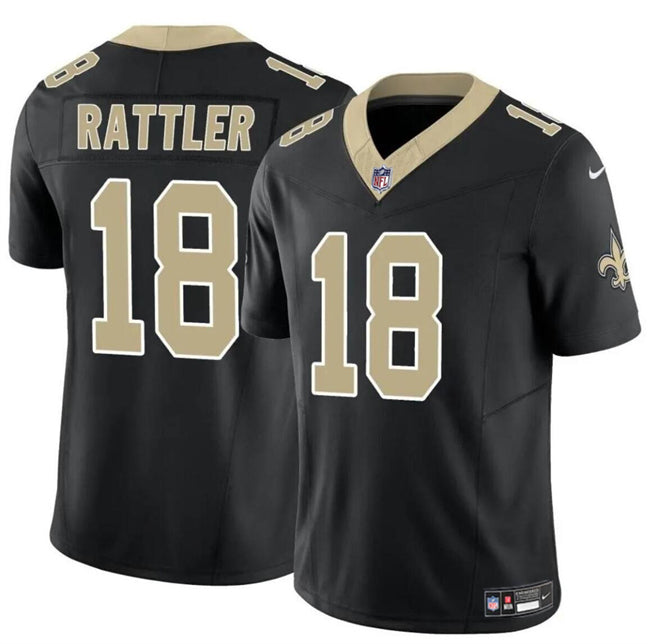 Mens New Orleans Saints #18 Spencer Rattler Black FUSE Vapor Limited Stitched Football Jersey