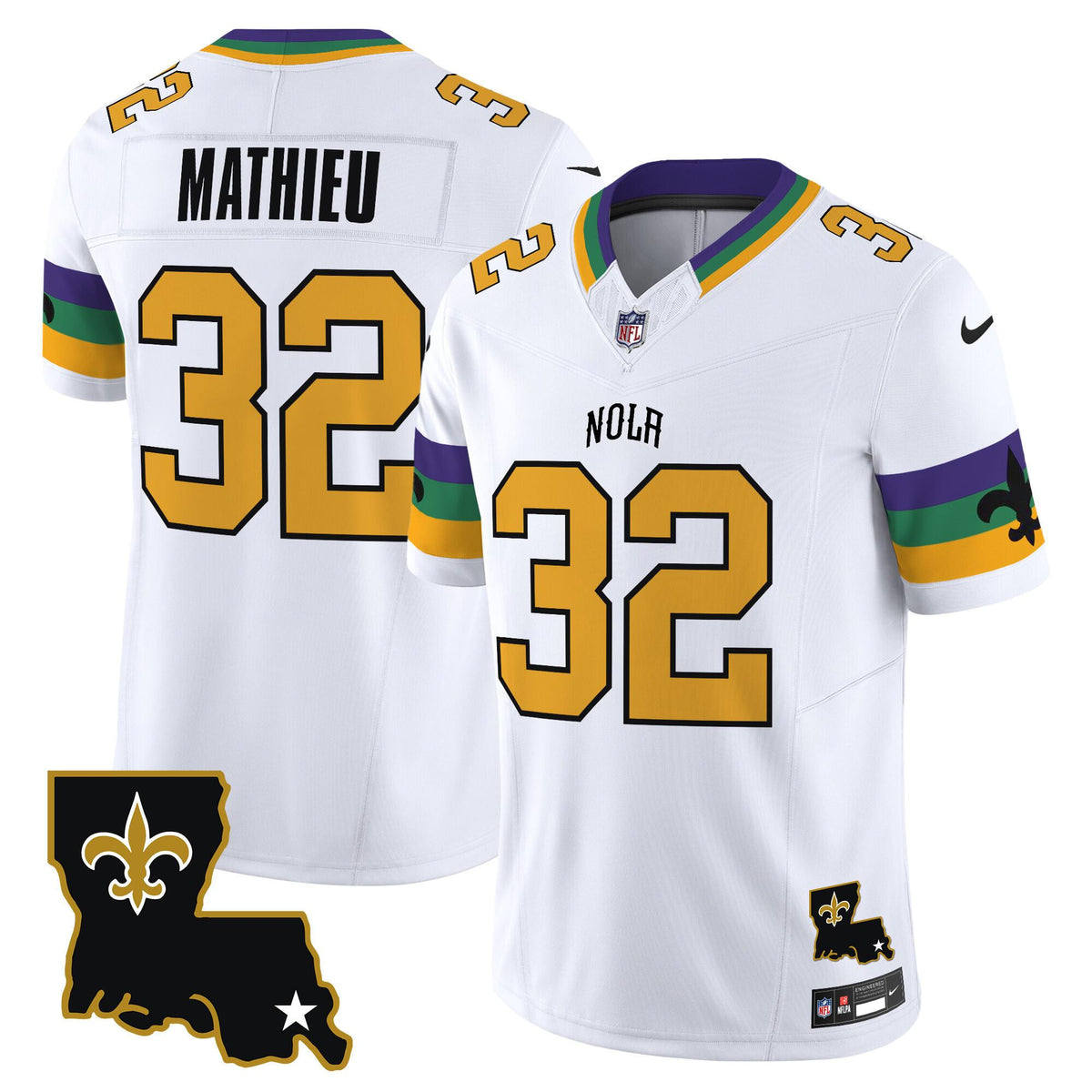 Mens New Orleans Saints #32 Tyrann Mathieu White 2024 FUSE Vapor Limited Stitched Jersey