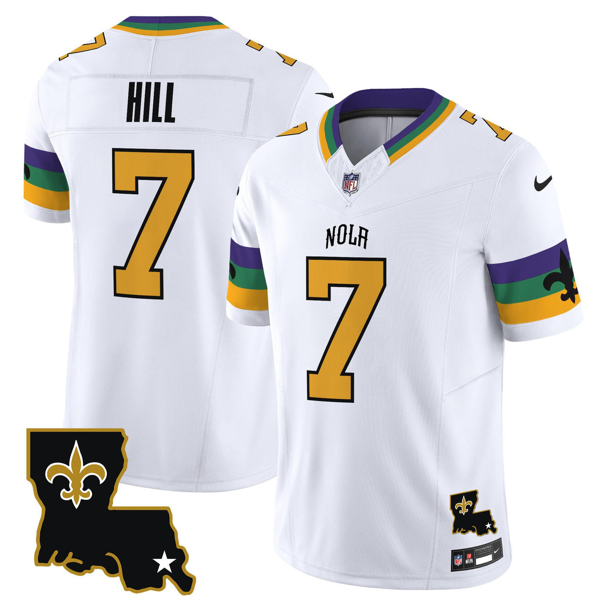 Mens New Orleans Saints #7 Taysom Hill White 2024 FUSE Vapor Limited Stitched Jersey