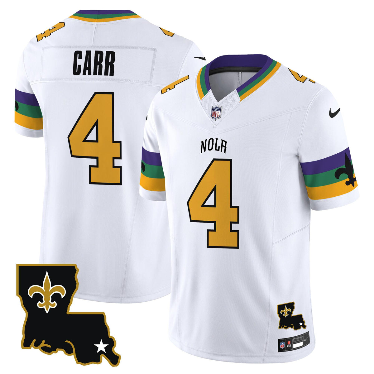 Mens New Orleans Saints #4 Derek Carr White 2024 FUSE Vapor Limited Stitched Jersey
