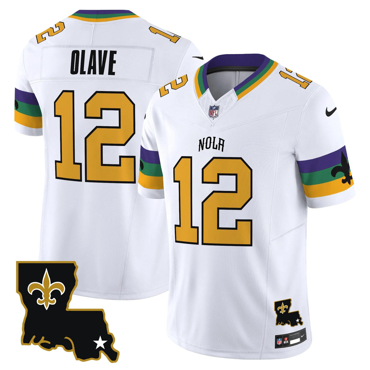 Mens New Orleans Saints #12 Chris Olave White 2024 FUSE Vapor Limited Stitched Jersey