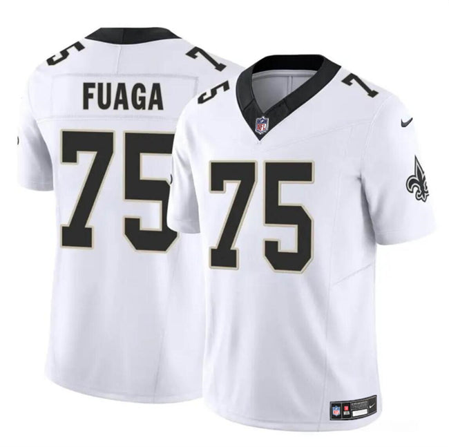 Mens New Orleans Saints #75 Taliese Fuaga White 2024 Draft FUSE Vapor Limited Stitched Football Jersey