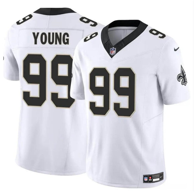 Mens New Orleans Saints #99 Chase Young White 2023 FUSE Vapor Limited Stitched Football Jersey