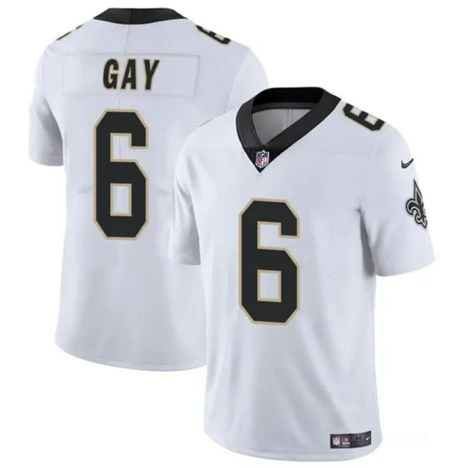 Mens New Orleans Saints #6 Willie Gay White Vapor Limited Stitched Football Jersey