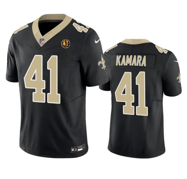 Mens New Orleans Saints #41 Alvin Kamara Black 2023 FUSE With John Madden Patch Vapor Limited Stitched Football Jersey