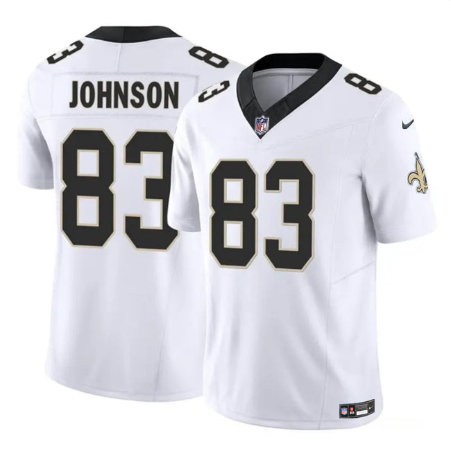 Mens New Orleans Saints #83 Juwan Johnson White 2023 FUSE Vapor Untouchable Limited Stitched Jersey