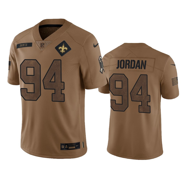 Mens New Orleans Saints #94 Cameron Jordan 2023 Brown Salute To Service Limited Limited Stitched Jersey