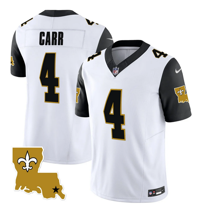 Mens New Orleans Saints #4 Derek Carr White/Black 2023 FUSE 1987 Legacy Vapor Stitched Jersey
