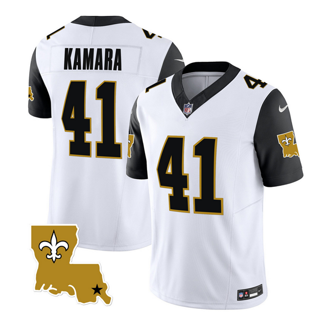 Mens New Orleans Saints #41 Alvin Kamara White/Black 2023 FUSE 1987 Legacy Vapor Stitched Jersey