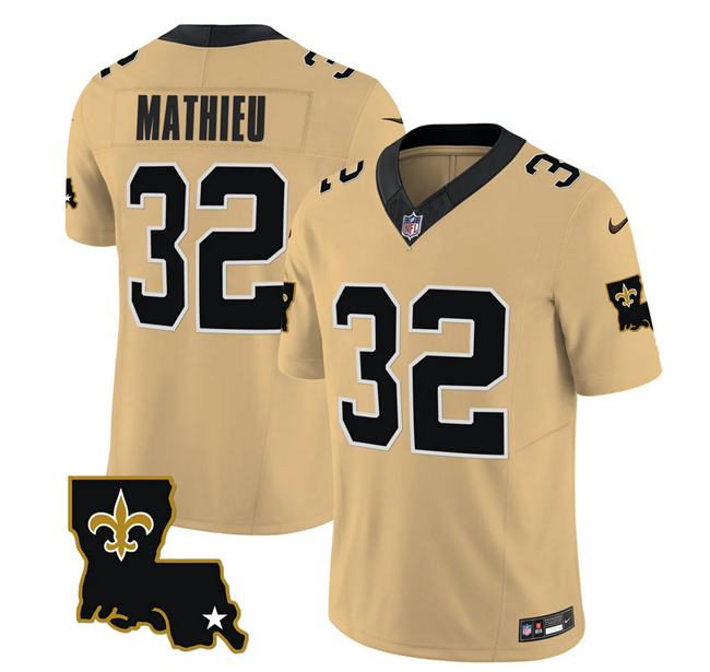 Mens New Orleans Saints #32 Tyrann Mathieu Gold 2023 FUSE 1987 Legacy Vapor Stitched Jersey