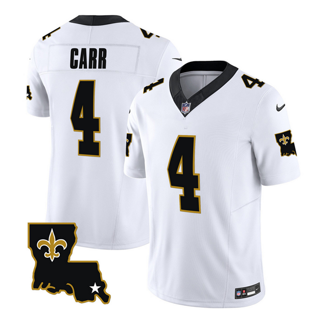 Mens New Orleans Saints #4 Derek Carr White 2023 FUSE 1987 Legacy Vapor Stitched Jersey