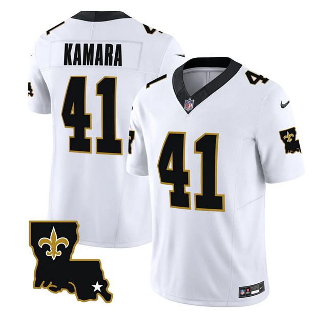 Mens New Orleans Saints #41 Alvin Kamara White 2023 FUSE 1987 Legacy Vapor Stitched Jersey