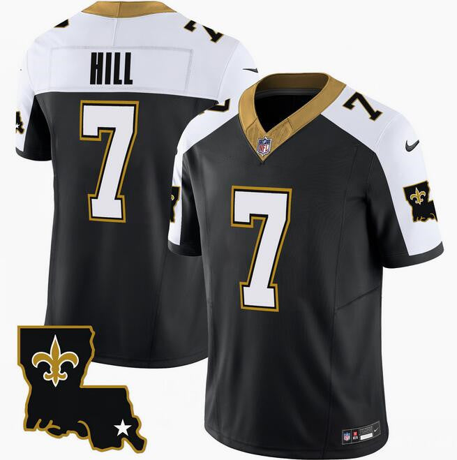 Mens New Orleans Saints #7 Taysom Hill Black/White 2023 FUSE 1987 Legacy Vapor Stitched Jersey