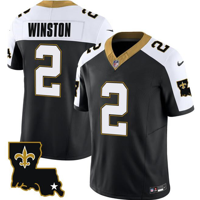 Mens New Orleans Saints #2 Jameis Winston Black/White 2023 FUSE 1987 Legacy Vapor Stitched Jersey