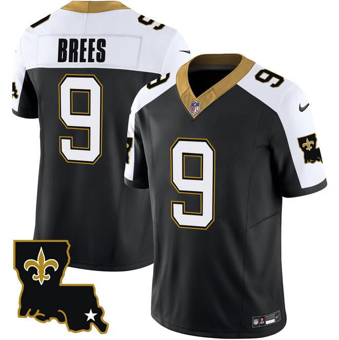 Mens New Orleans Saints #9 Drew Brees Black White 2023 FUSE 1987 Legacy Vapor Stitched Jersey