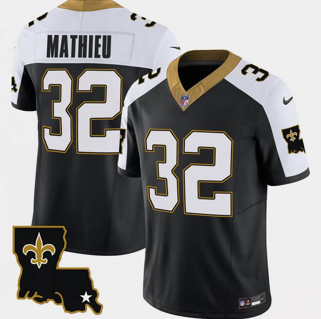 Mens New Orleans Saints #32 Tyrann Mathieu Black White 2023 FUSE 1987 Legacy Vapor Stitched Jersey