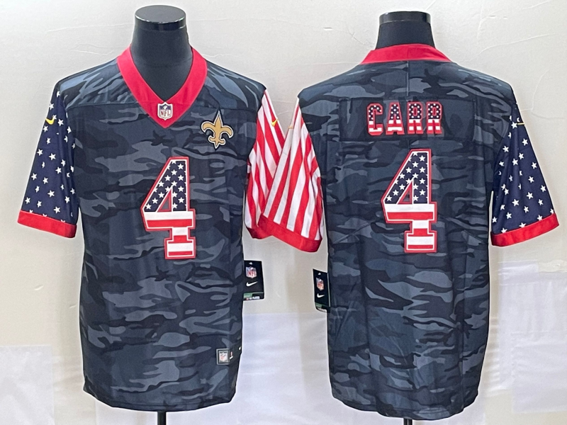 Mens New Orleans Saints #4 Derek Carr Camo USA Flag Limited Stitched Jersey