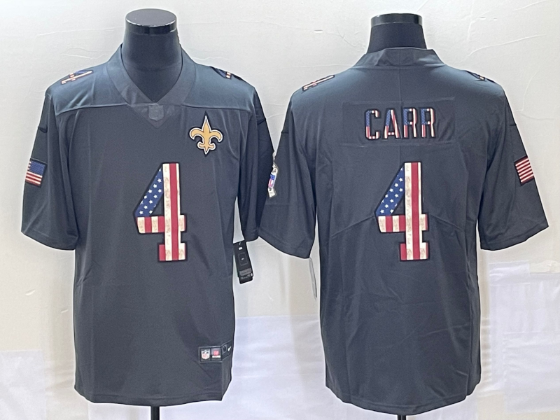 Mens New Orleans Saints #4 Derek Carr Gray Salute To Service USA Flag Fashion Limited Stitched Jersey