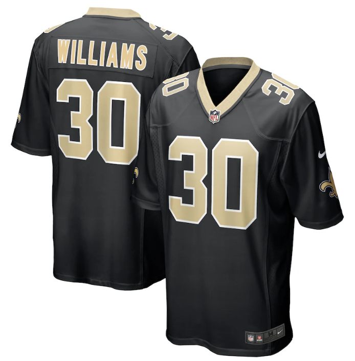 Mens New Orleans Saints #30 Jamaal Williams Black Stitched Game Jersey